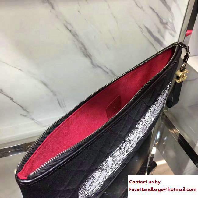 Chanel Felt and Calfskin Letter Gabrielle Pouch Clutch Large Bag Black 2017