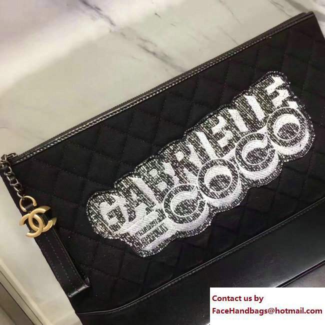 Chanel Felt and Calfskin Letter Gabrielle Pouch Clutch Large Bag Black 2017