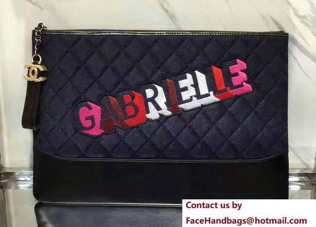 Chanel Felt and Calfskin Letter Gabrielle Pouch Clutch Large Bag Blue 2017
