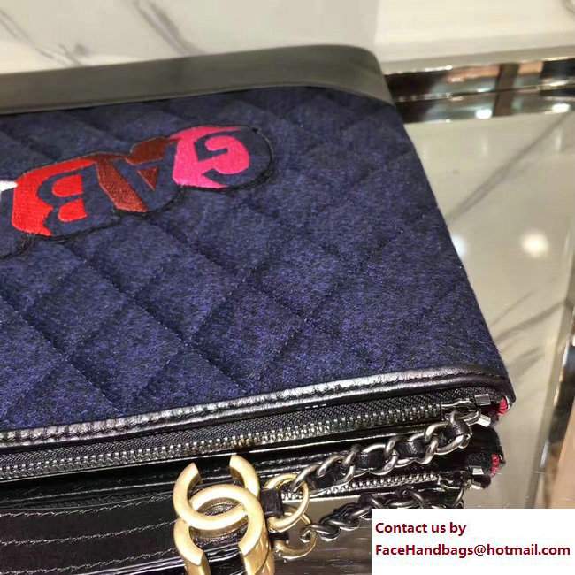 Chanel Felt and Calfskin Letter Gabrielle Pouch Clutch Large Bag Blue 2017
