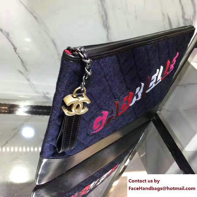 Chanel Felt and Calfskin Letter Gabrielle Pouch Clutch Large Bag Blue 2017 - Click Image to Close