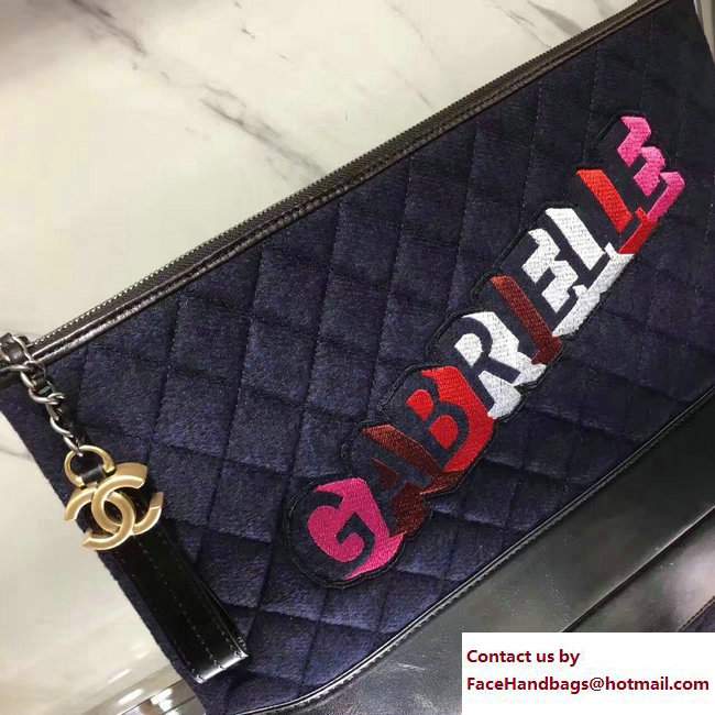 Chanel Felt and Calfskin Letter Gabrielle Pouch Clutch Large Bag Blue 2017 - Click Image to Close
