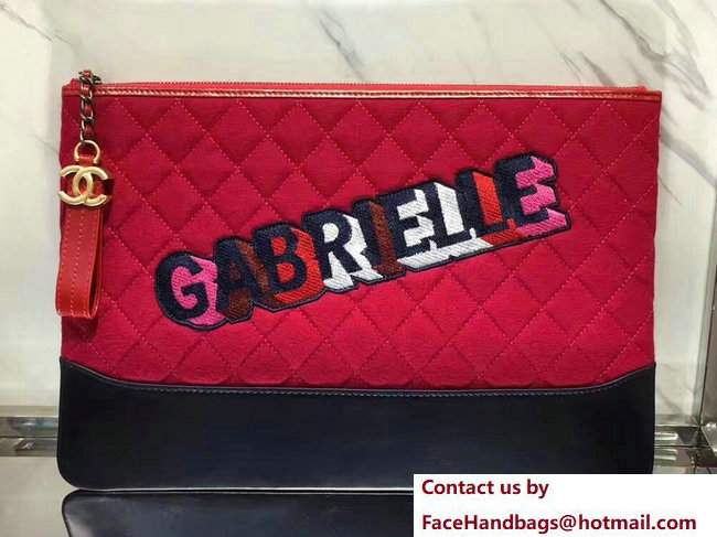 Chanel Felt and Calfskin Letter Gabrielle Pouch Clutch Large Bag Red 2017