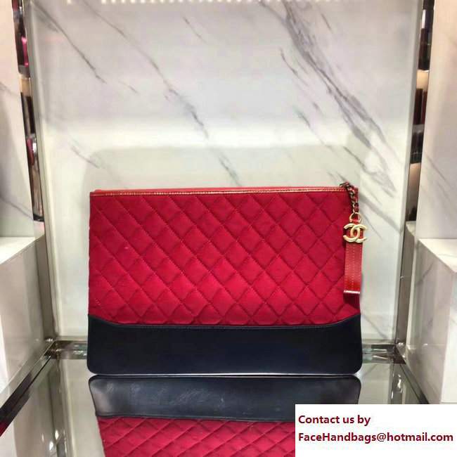 Chanel Felt and Calfskin Letter Gabrielle Pouch Clutch Large Bag Red 2017 - Click Image to Close