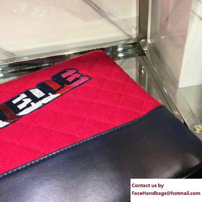 Chanel Felt and Calfskin Letter Gabrielle Pouch Clutch Large Bag Red 2017