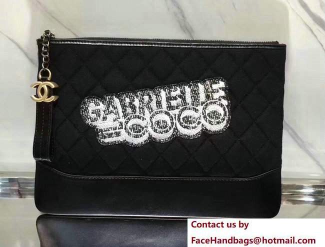 Chanel Felt and Calfskin Letter Gabrielle Pouch Clutch Small Bag Black 2017