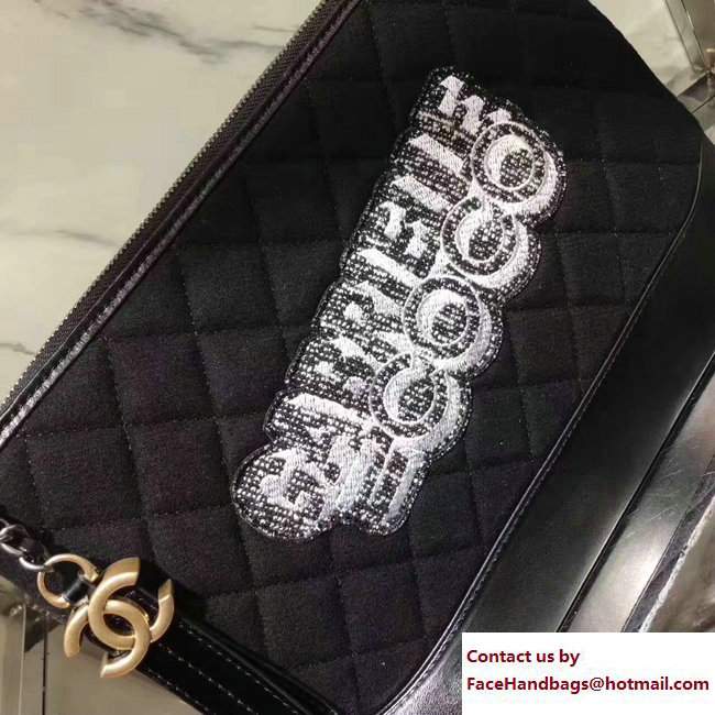 Chanel Felt and Calfskin Letter Gabrielle Pouch Clutch Small Bag Black 2017