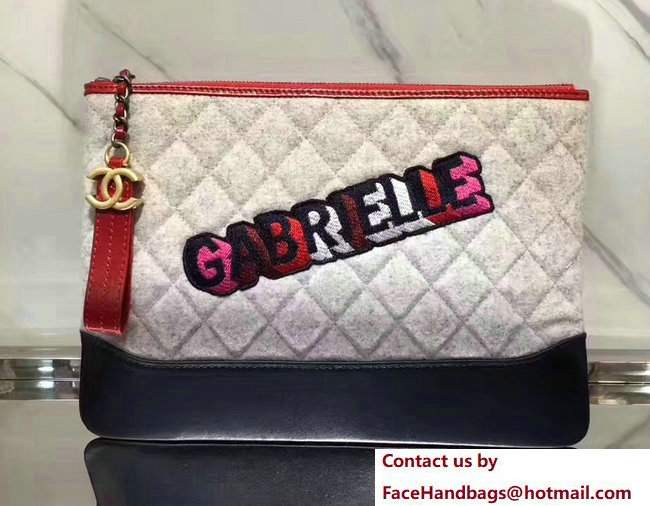 Chanel Felt and Calfskin Letter Gabrielle Pouch Clutch Small Bag Off White 2017