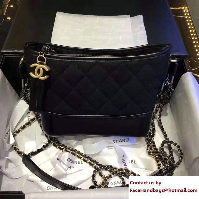 Chanel Felt and Calfskin Letter Gabrielle Small Hobo Bag A91810 Black 2017