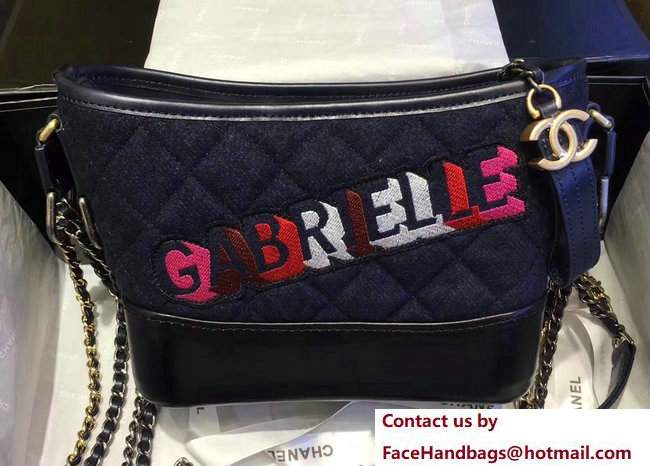 Chanel Felt and Calfskin Letter Gabrielle Small Hobo Bag A91810 Blue 2017