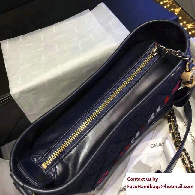 Chanel Felt and Calfskin Letter Gabrielle Small Hobo Bag A91810 Blue 2017 - Click Image to Close