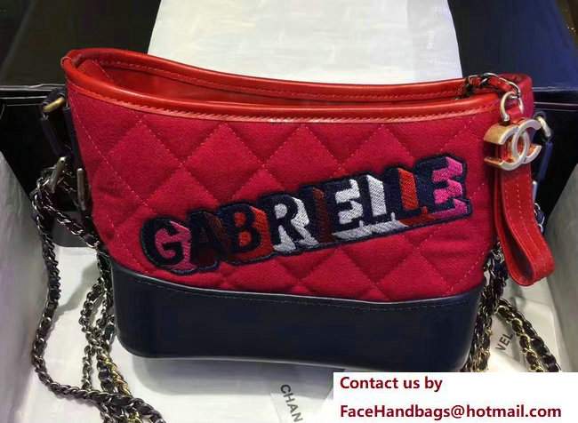 Chanel Felt and Calfskin Letter Gabrielle Small Hobo Bag A91810 Red 2017