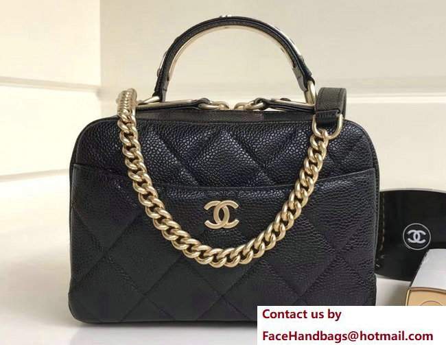 Chanel Grained Calfskin Carry Around Bowling Mini Bag A91906 Black 2017 - Click Image to Close