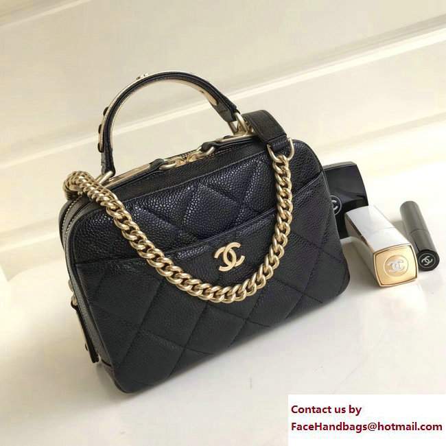 Chanel Grained Calfskin Carry Around Bowling Mini Bag A91906 Black 2017