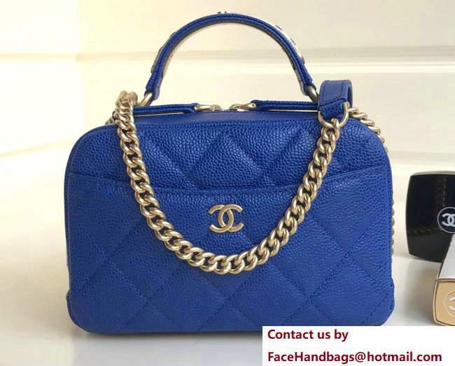 Chanel Grained Calfskin Carry Around Bowling Mini Bag A91906 Blue 2017 Chanel Grained Calfskin Carry Around Bowling Mini Bag A91906 Blue 2017