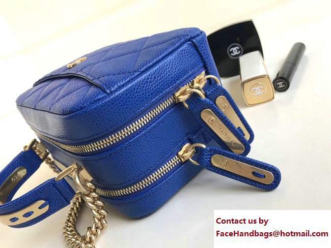 Chanel Grained Calfskin Carry Around Bowling Mini Bag A91906 Blue 2017
