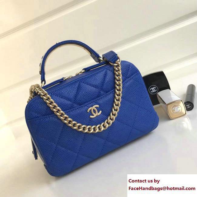 Chanel Grained Calfskin Carry Around Bowling Mini Bag A91906 Blue 2017 - Click Image to Close
