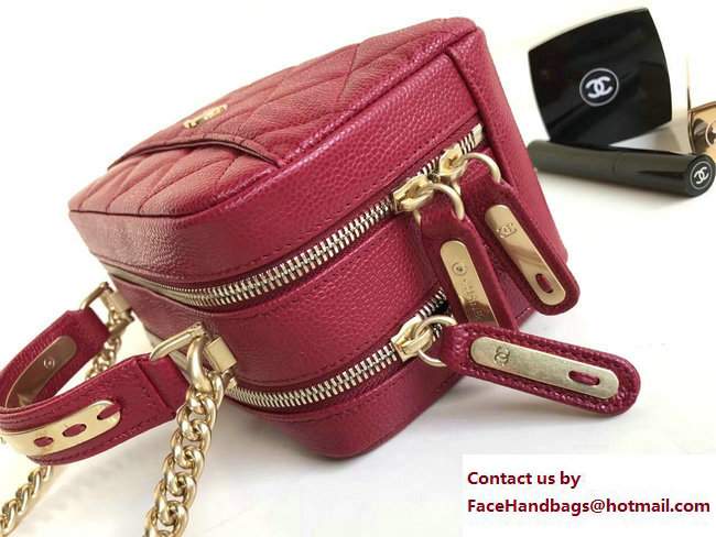 Chanel Grained Calfskin Carry Around Bowling Mini Bag A91906 Red 2017