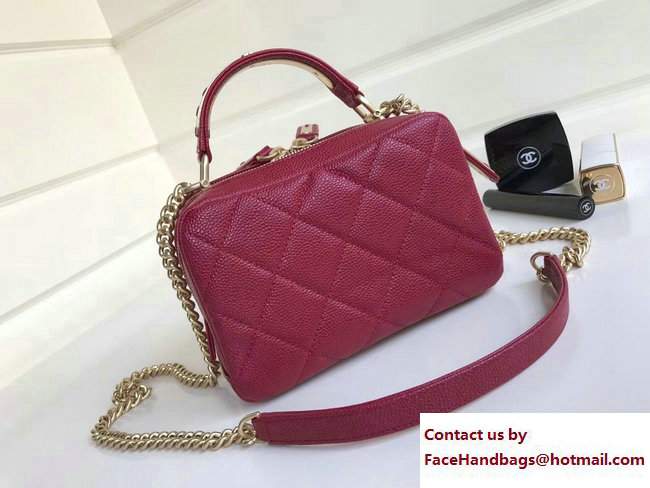 Chanel Grained Calfskin Carry Around Bowling Mini Bag A91906 Red 2017 - Click Image to Close