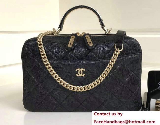 Chanel Grained Calfskin Carry Around Bowling Small Bag A91907 Black 2017 - Click Image to Close