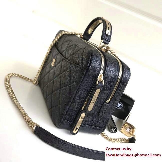 Chanel Grained Calfskin Carry Around Bowling Small Bag A91907 Black 2017 - Click Image to Close