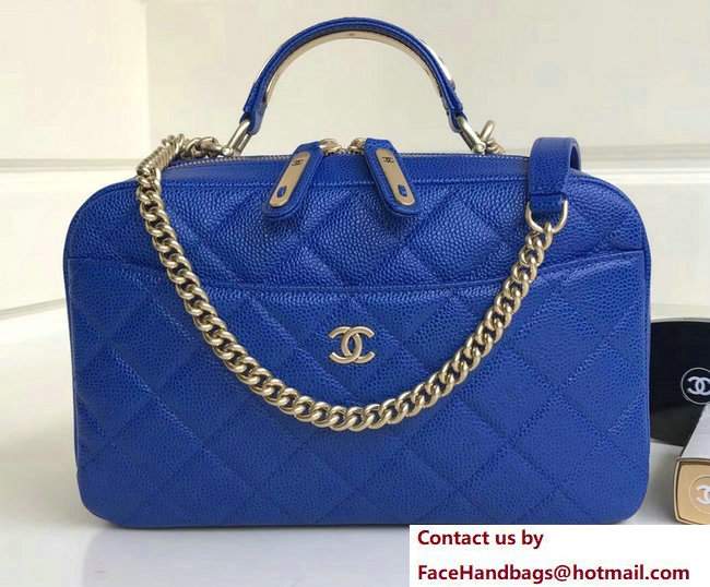 Chanel Grained Calfskin Carry Around Bowling Small Bag A91907 Blue 2017 Chanel Grained Calfskin Carry Around Bowling Small Bag A91907 Blue 2017