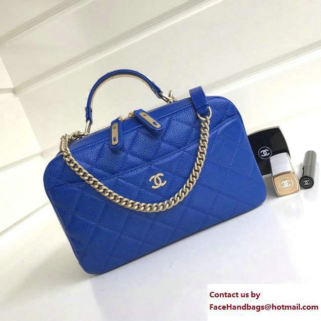 Chanel Grained Calfskin Carry Around Bowling Small Bag A91907 Blue 2017