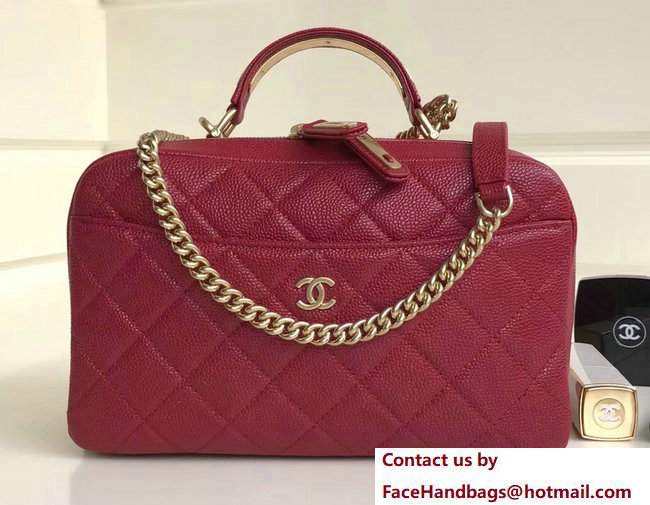 Chanel Grained Calfskin Carry Around Bowling Small Bag A91907 Red 2017