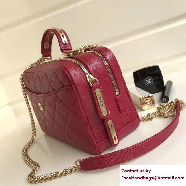 Chanel Grained Calfskin Carry Around Bowling Small Bag A91907 Red 2017 - Click Image to Close