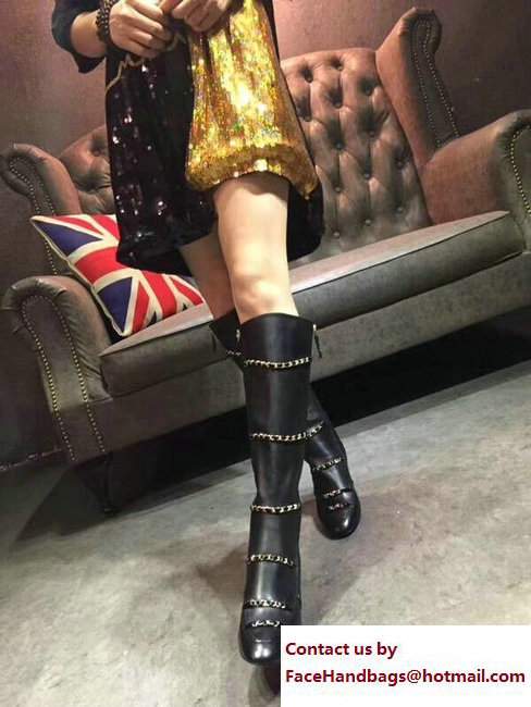 Chanel Heel 6.5cm Quilted Chain Hight Boots G33030 Black 2017