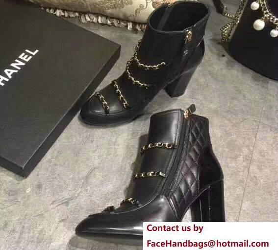 Chanel Heel 9.5cm Quilted Chain Short Boots G33028 Black 2017