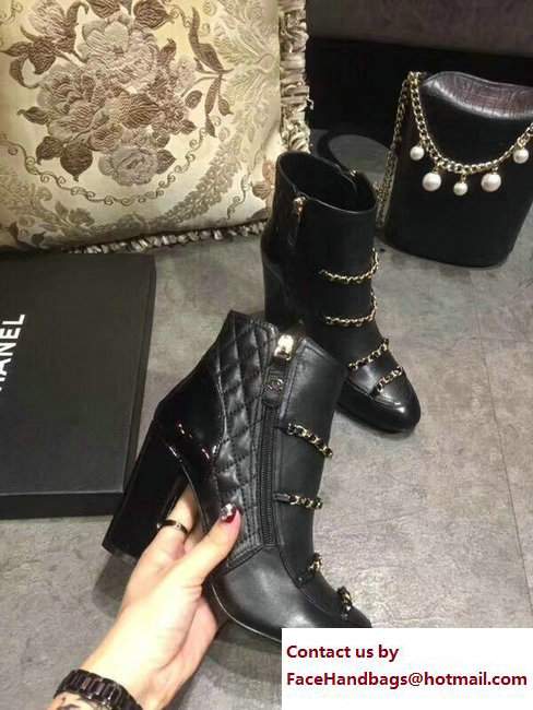 Chanel Heel 9.5cm Quilted Chain Short Boots G33028 Black 2017 - Click Image to Close