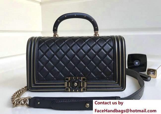 Chanel Lambskin/Resin Boy Handle Flap Bag A91811 black 2017 - Click Image to Close