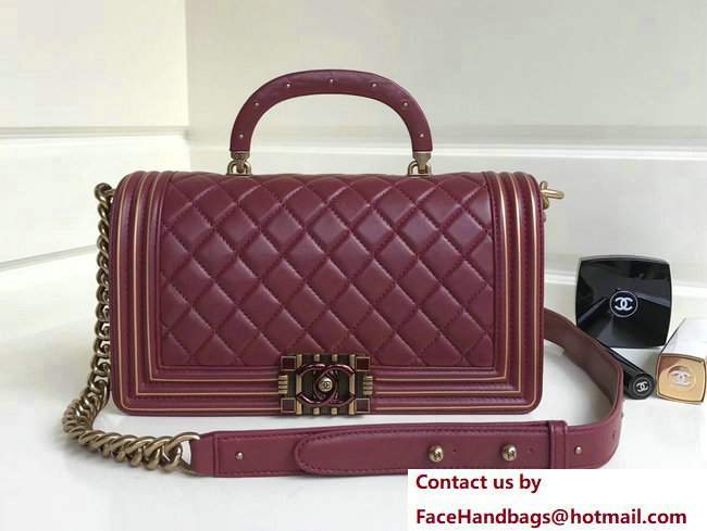 Chanel Lambskin/Resin Boy Handle Flap Bag A91811 burgundy 2017