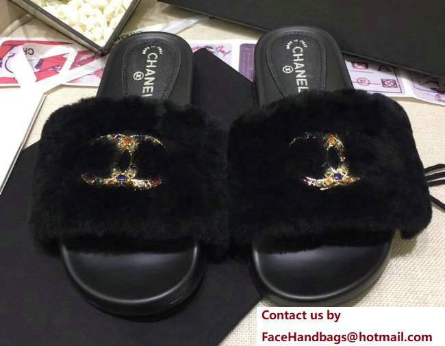 Chanel Multicolor CC Logo Orylag Slipper Sandals Mules Black 2017