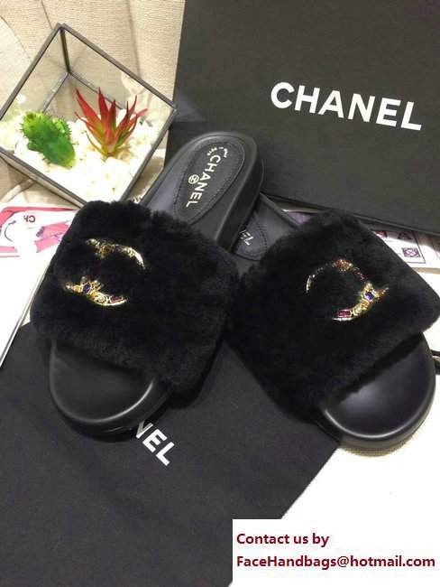 Chanel Multicolor CC Logo Orylag Slipper Sandals Mules Black 2017 - Click Image to Close