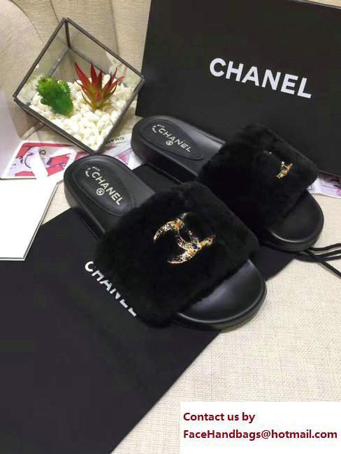 Chanel Multicolor CC Logo Orylag Slipper Sandals Mules Black 2017