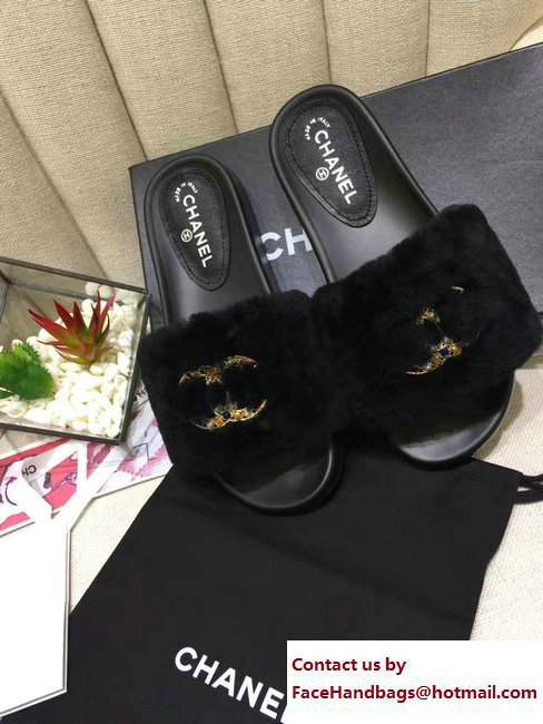 Chanel Multicolor CC Logo Orylag Slipper Sandals Mules Black 2017