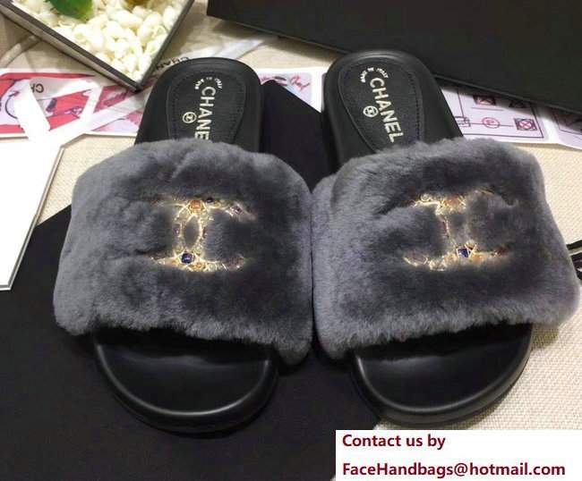 Chanel Multicolor CC Logo Orylag Slipper Sandals Mules Gray 2017