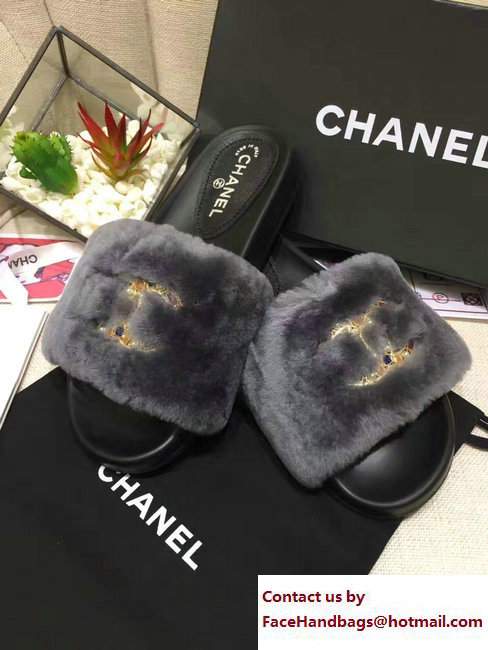 Chanel Multicolor CC Logo Orylag Slipper Sandals Mules Gray 2017 - Click Image to Close