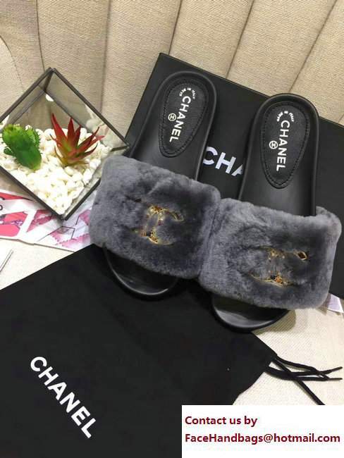 Chanel Multicolor CC Logo Orylag Slipper Sandals Mules Gray 2017