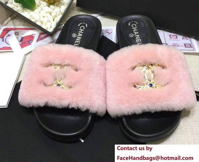 Chanel Multicolor CC Logo Orylag Slipper Sandals Mules Pink 2017