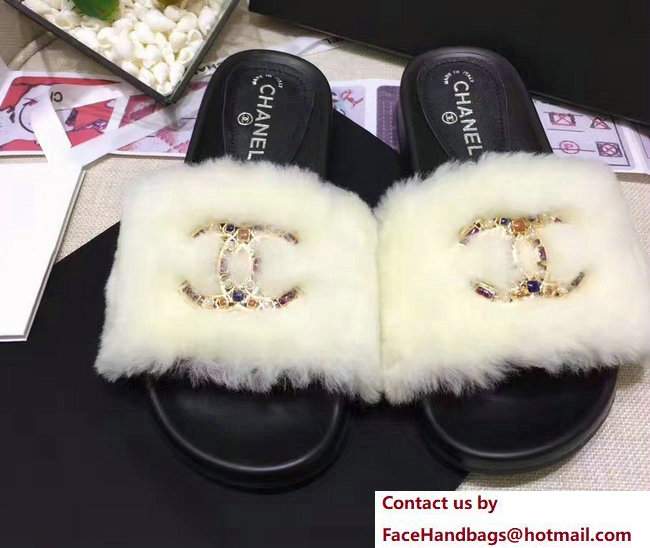 Chanel Multicolor CC Logo Orylag Slipper Sandals Mules White 2017