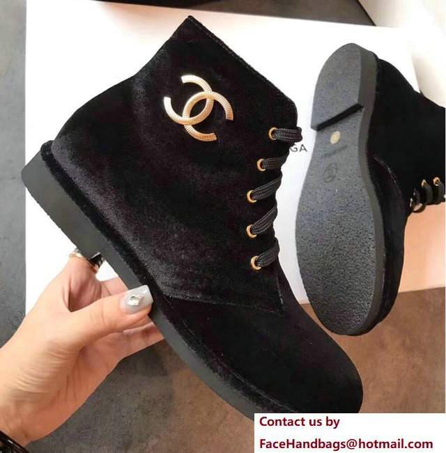 Chanel Velvet Short Boots G33127 Black 2017 - Click Image to Close
