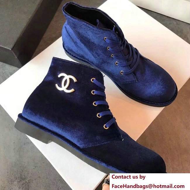 Chanel Velvet Short Boots G33127 Blue 2017