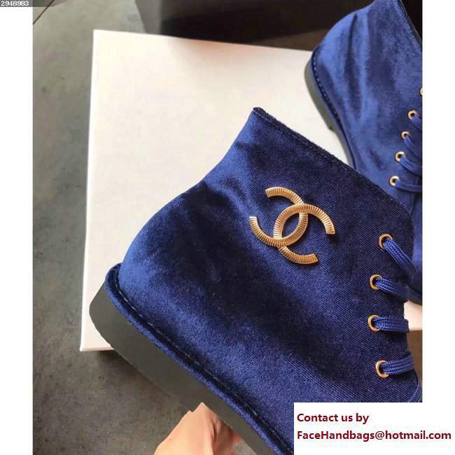 Chanel Velvet Short Boots G33127 Blue 2017 - Click Image to Close