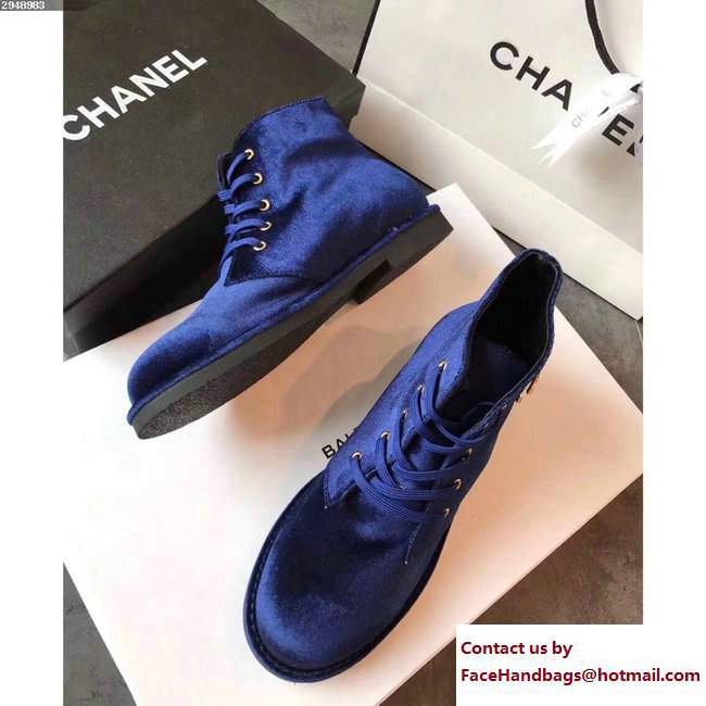 Chanel Velvet Short Boots G33127 Blue 2017 - Click Image to Close