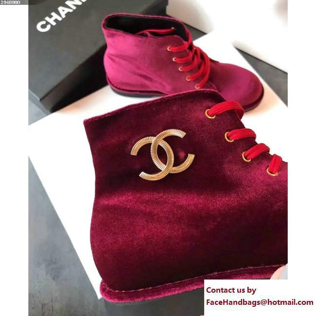 Chanel Velvet Short Boots G33127 Burgundy 2017