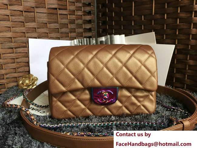 Chanel iridescent Double Chain Small Flap Bag A93133 gold with Metal Logo 2016