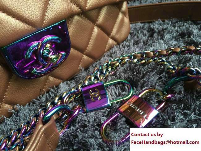 Chanel iridescent Double Chain Small Flap Bag A93133 gold with Metal Logo 2016 - Click Image to Close